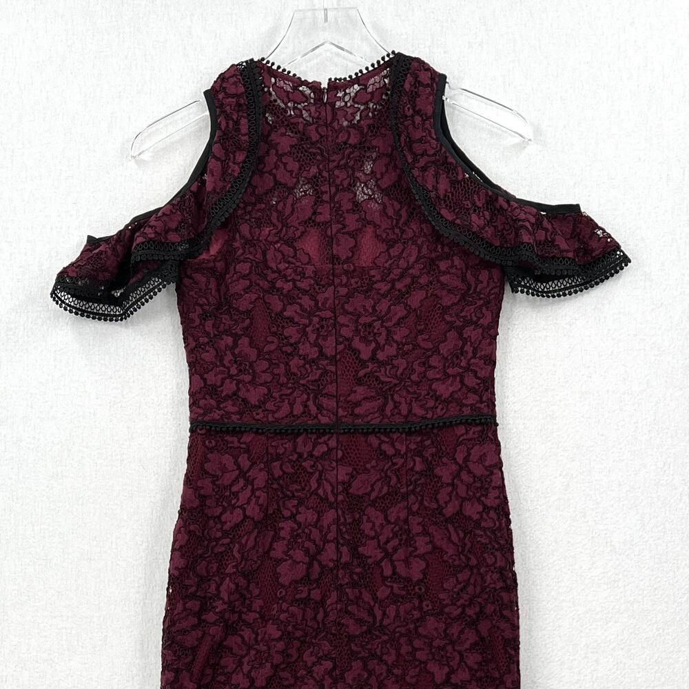 ALEXIS Evie Lace Midi Sheath Dress Womens Small Burgundy Crew Neck Cold Shoulder - Picture 8 of 16